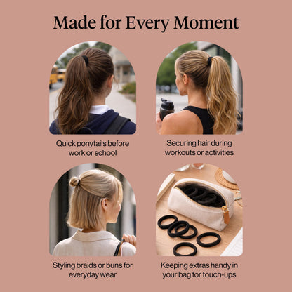Kitsch Nylon Hair Ties No Damage - Stretchable Hair Bands for Strong All-Day Hold, Ponytail Holders | Hair Accessories for Girls - Black, 12 Pcs