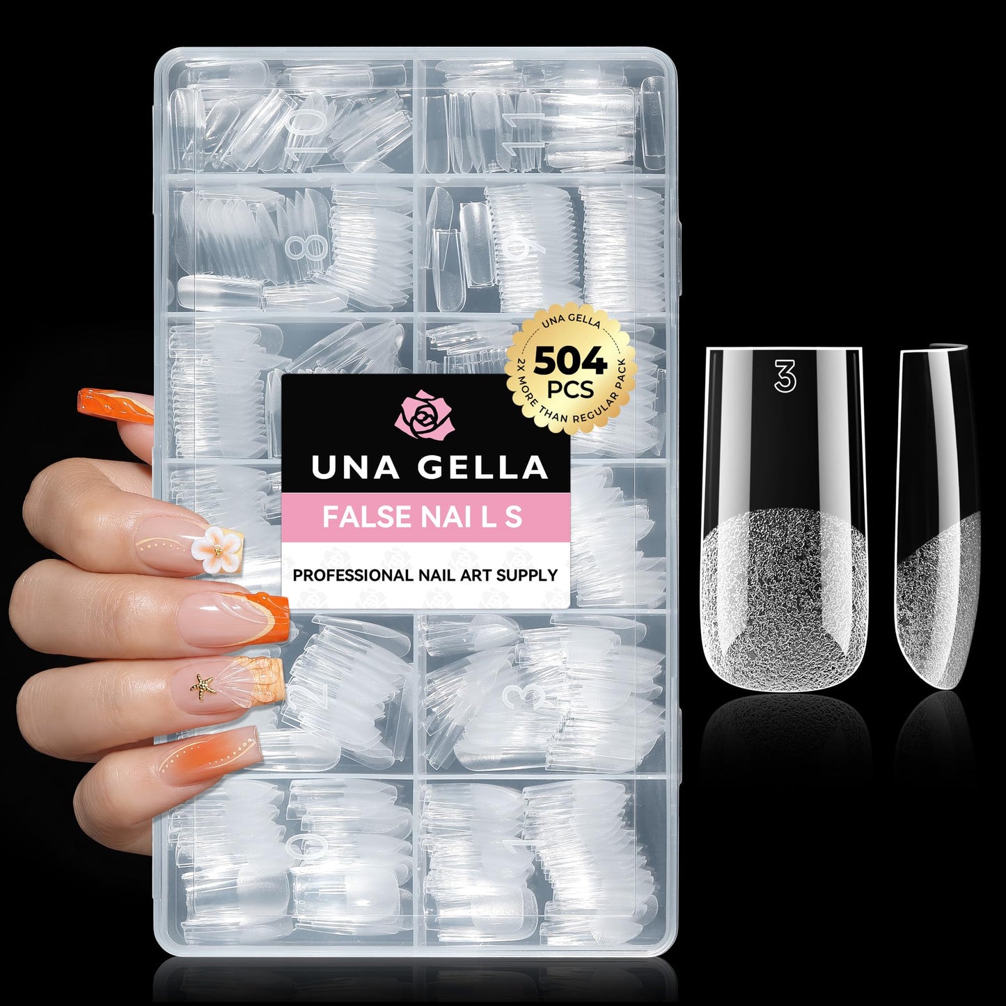 UNA GELLA Short Almond Nail Tips: 504PCS Short Fake Nails Soft Press On Gel Nail Tips Pre Shaped Almond Shape Home Nail Extension Full Cover, 12 Sizes Acrylic Gelly Tips