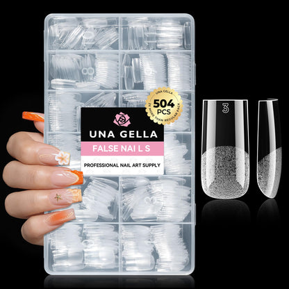UNA GELLA Short Almond Nail Tips: 504PCS Short Fake Nails Soft Press On Gel Nail Tips Pre Shaped Almond Shape Home Nail Extension Full Cover, 12 Sizes Acrylic Gelly Tips