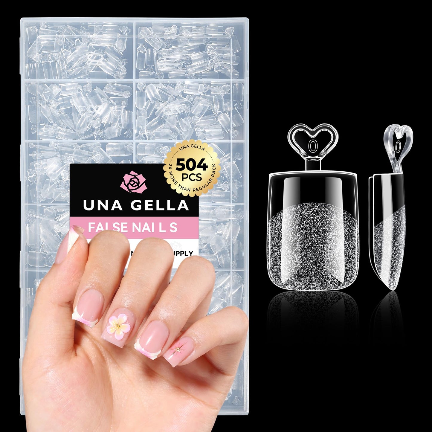 UNA GELLA Short Almond Nail Tips: 504PCS Short Fake Nails Soft Press On Gel Nail Tips Pre Shaped Almond Shape Home Nail Extension Full Cover, 12 Sizes Acrylic Gelly Tips