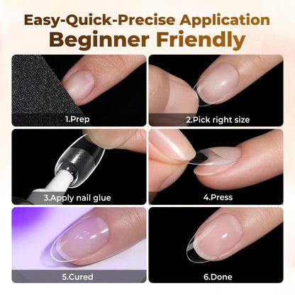 UNA GELLA Short Almond Nail Tips: 504PCS Short Fake Nails Soft Press On Gel Nail Tips Pre Shaped Almond Shape Home Nail Extension Full Cover, 12 Sizes Acrylic Gelly Tips