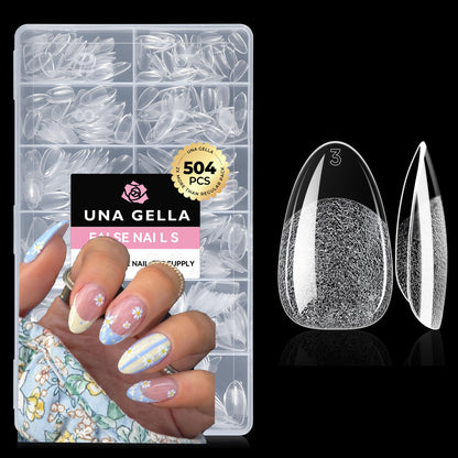 UNA GELLA Short Almond Nail Tips: 504PCS Short Fake Nails Soft Press On Gel Nail Tips Pre Shaped Almond Shape Home Nail Extension Full Cover, 12 Sizes Acrylic Gelly Tips