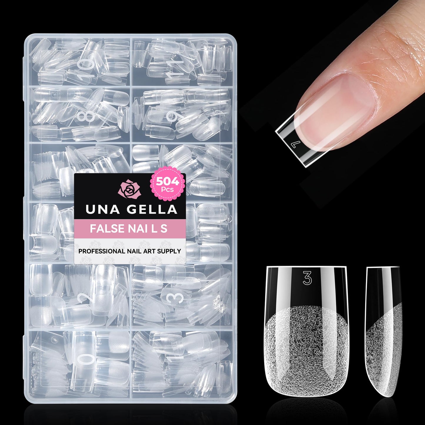 UNA GELLA Short Almond Nail Tips: 504PCS Short Fake Nails Soft Press On Gel Nail Tips Pre Shaped Almond Shape Home Nail Extension Full Cover, 12 Sizes Acrylic Gelly Tips