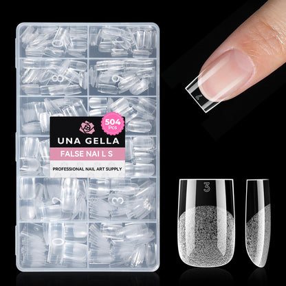 UNA GELLA Short Almond Nail Tips: 504PCS Short Fake Nails Soft Press On Gel Nail Tips Pre Shaped Almond Shape Home Nail Extension Full Cover, 12 Sizes Acrylic Gelly Tips