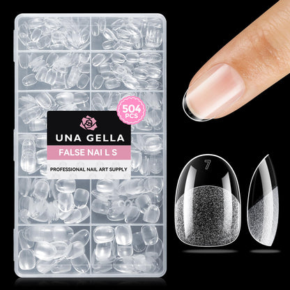 UNA GELLA Short Almond Nail Tips: 504PCS Short Fake Nails Soft Press On Gel Nail Tips Pre Shaped Almond Shape Home Nail Extension Full Cover, 12 Sizes Acrylic Gelly Tips