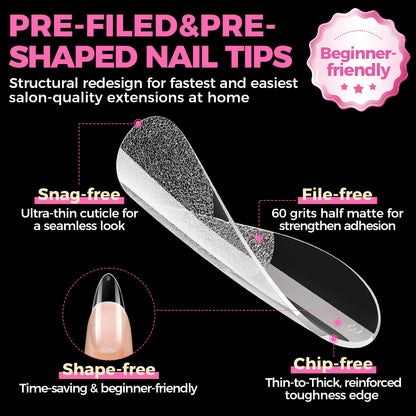 UNA GELLA Short Almond Nail Tips: 504PCS Short Fake Nails Soft Press On Gel Nail Tips Pre Shaped Almond Shape Home Nail Extension Full Cover, 12 Sizes Acrylic Gelly Tips