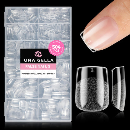 UNA GELLA Short Almond Nail Tips: 504PCS Short Fake Nails Soft Press On Gel Nail Tips Pre Shaped Almond Shape Home Nail Extension Full Cover, 12 Sizes Acrylic Gelly Tips