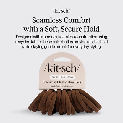 Kitsch Nylon Hair Ties No Damage - Stretchable Hair Bands for Strong All-Day Hold, Ponytail Holders | Hair Accessories for Girls - Black, 12 Pcs