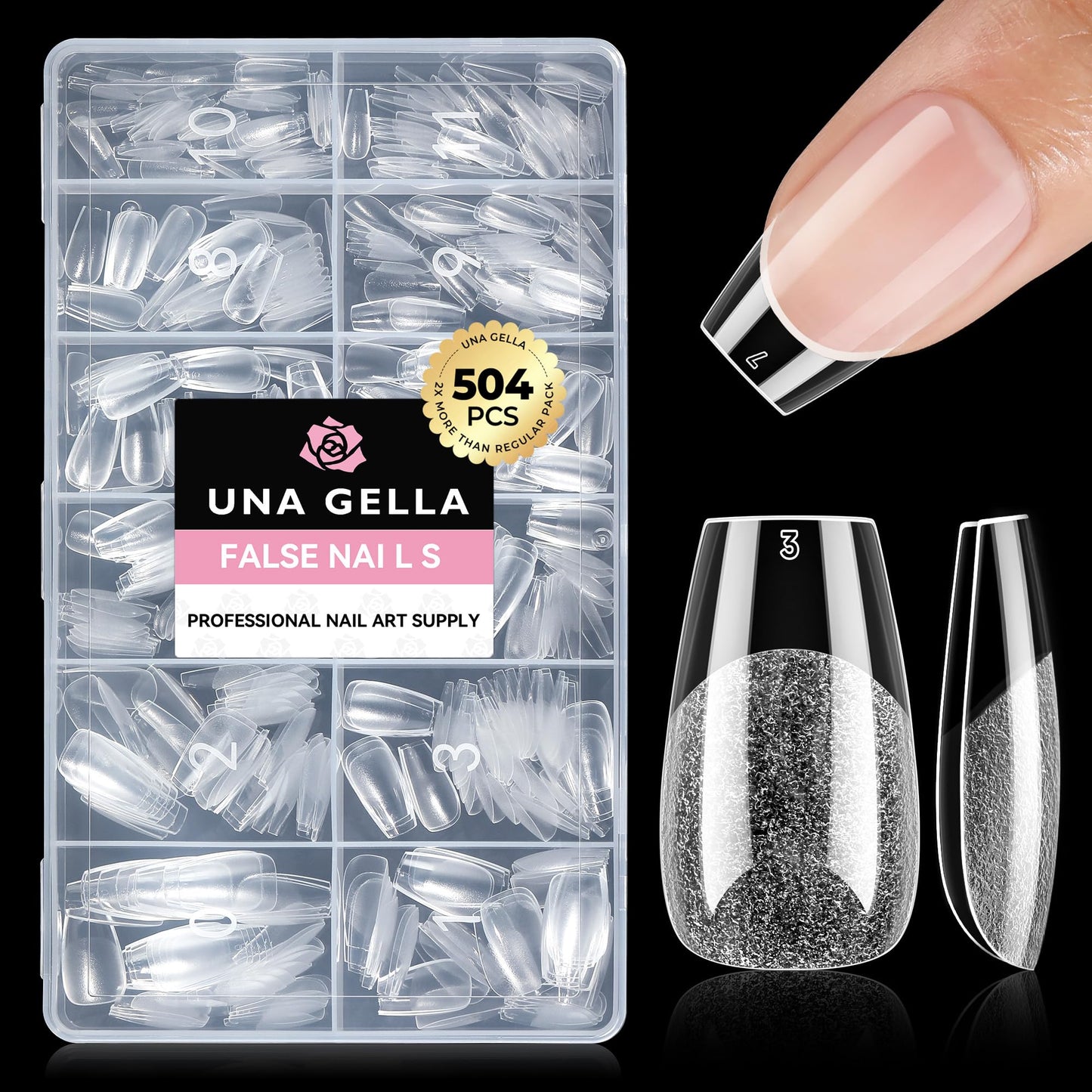 UNA GELLA Short Almond Nail Tips: 504PCS Short Fake Nails Soft Press On Gel Nail Tips Pre Shaped Almond Shape Home Nail Extension Full Cover, 12 Sizes Acrylic Gelly Tips