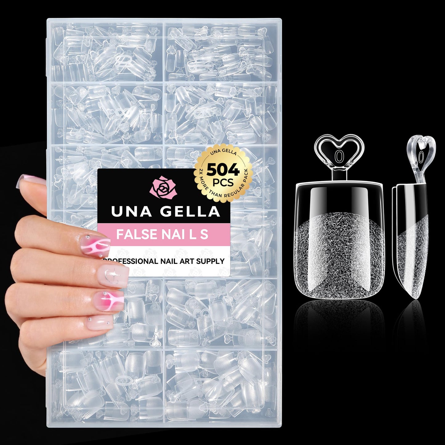 UNA GELLA Short Almond Nail Tips: 504PCS Short Fake Nails Soft Press On Gel Nail Tips Pre Shaped Almond Shape Home Nail Extension Full Cover, 12 Sizes Acrylic Gelly Tips