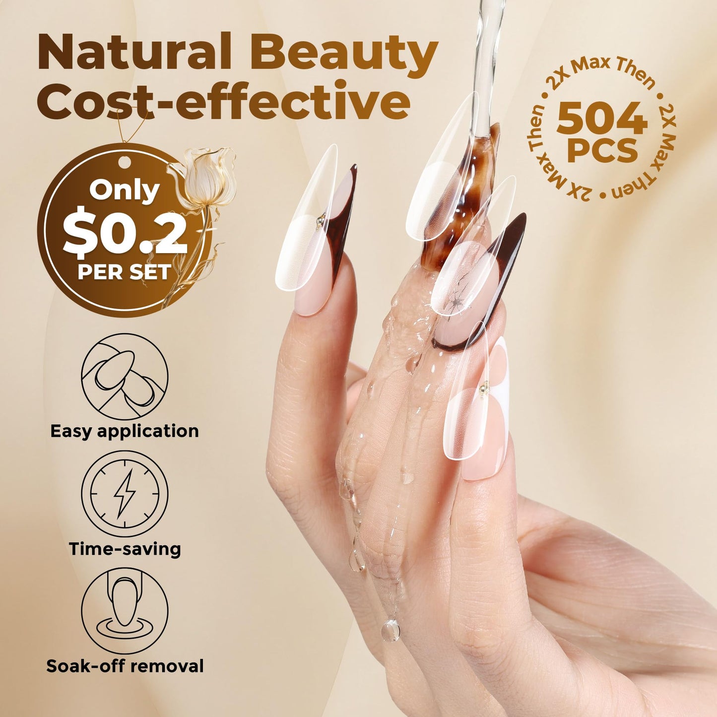 UNA GELLA Short Almond Nail Tips: 504PCS Short Fake Nails Soft Press On Gel Nail Tips Pre Shaped Almond Shape Home Nail Extension Full Cover, 12 Sizes Acrylic Gelly Tips