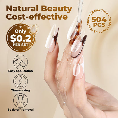 UNA GELLA Short Almond Nail Tips: 504PCS Short Fake Nails Soft Press On Gel Nail Tips Pre Shaped Almond Shape Home Nail Extension Full Cover, 12 Sizes Acrylic Gelly Tips