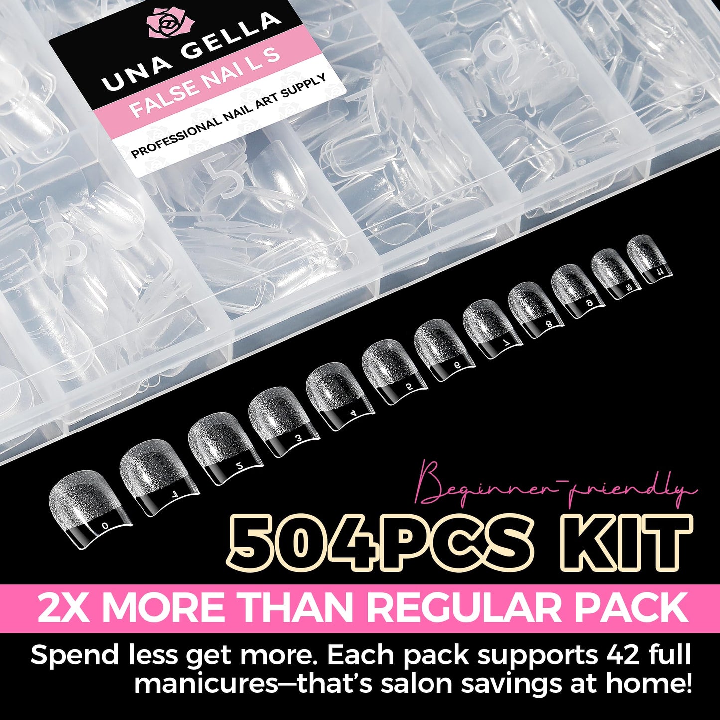UNA GELLA Short Almond Nail Tips: 504PCS Short Fake Nails Soft Press On Gel Nail Tips Pre Shaped Almond Shape Home Nail Extension Full Cover, 12 Sizes Acrylic Gelly Tips