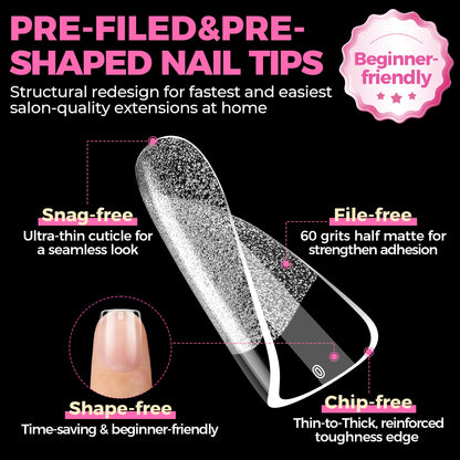 UNA GELLA Short Almond Nail Tips: 504PCS Short Fake Nails Soft Press On Gel Nail Tips Pre Shaped Almond Shape Home Nail Extension Full Cover, 12 Sizes Acrylic Gelly Tips