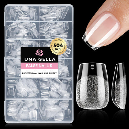 UNA GELLA Short Almond Nail Tips: 504PCS Short Fake Nails Soft Press On Gel Nail Tips Pre Shaped Almond Shape Home Nail Extension Full Cover, 12 Sizes Acrylic Gelly Tips