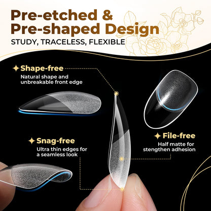 UNA GELLA Short Almond Nail Tips: 504PCS Short Fake Nails Soft Press On Gel Nail Tips Pre Shaped Almond Shape Home Nail Extension Full Cover, 12 Sizes Acrylic Gelly Tips
