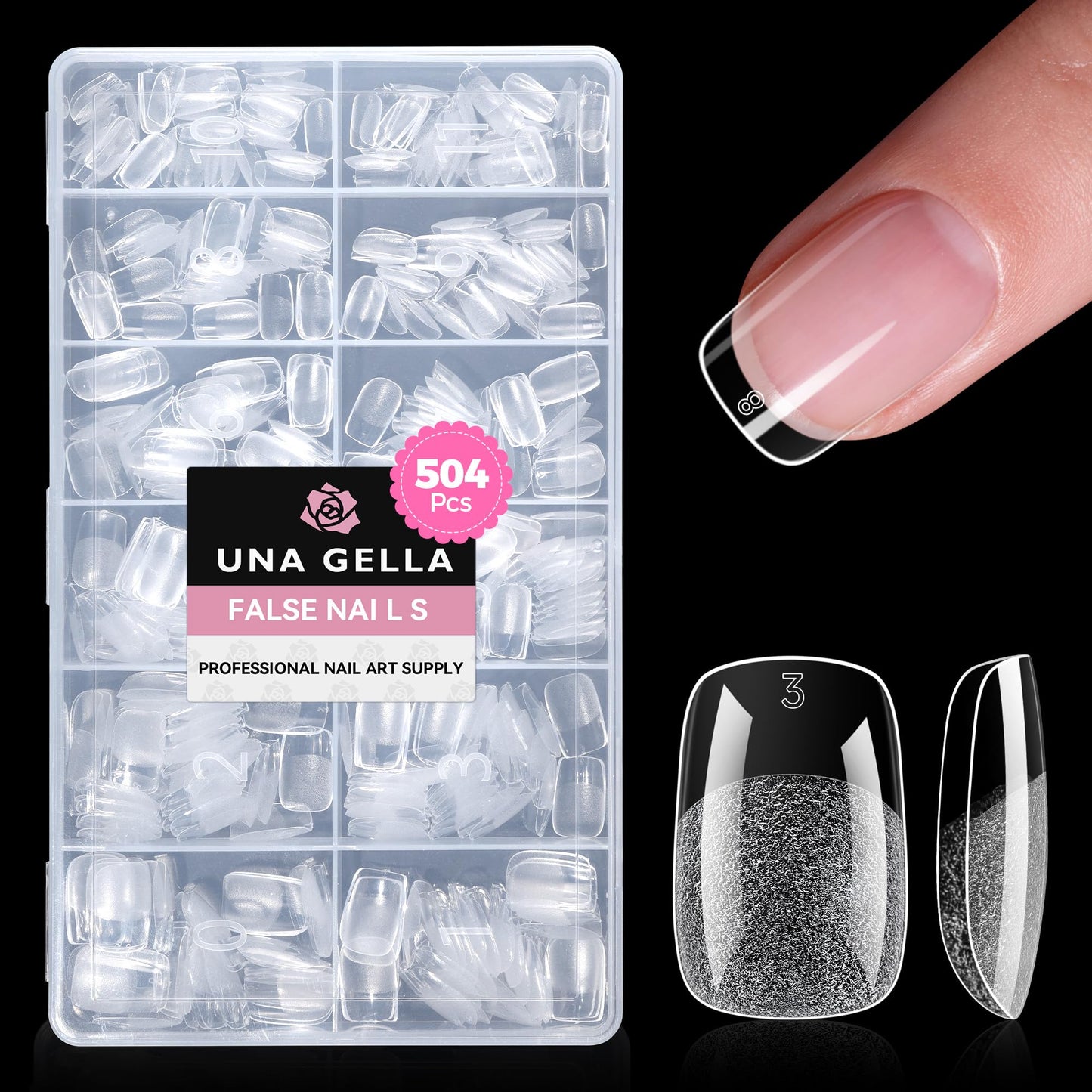 UNA GELLA Short Almond Nail Tips: 504PCS Short Fake Nails Soft Press On Gel Nail Tips Pre Shaped Almond Shape Home Nail Extension Full Cover, 12 Sizes Acrylic Gelly Tips
