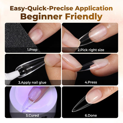 UNA GELLA Short Almond Nail Tips: 504PCS Short Fake Nails Soft Press On Gel Nail Tips Pre Shaped Almond Shape Home Nail Extension Full Cover, 12 Sizes Acrylic Gelly Tips
