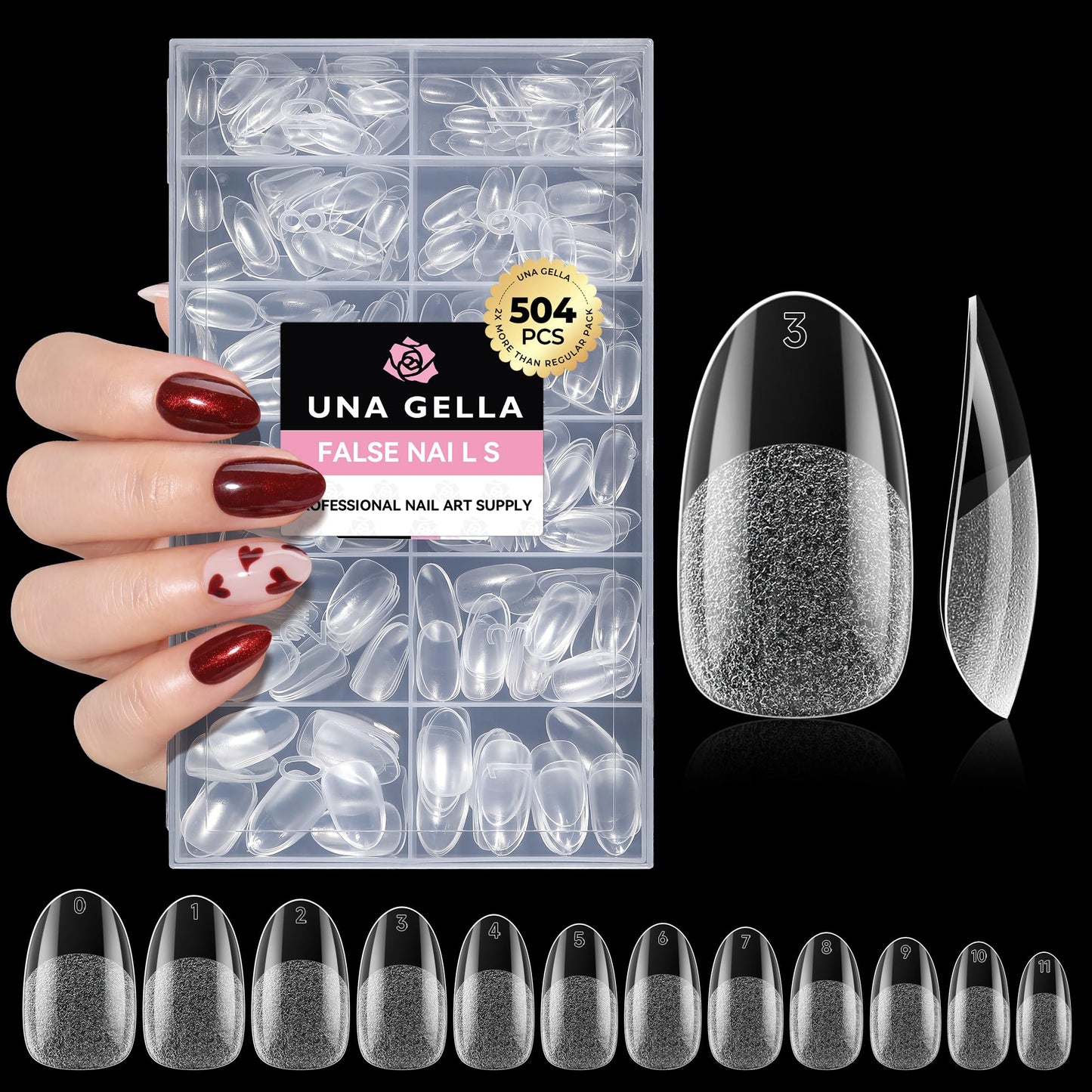 UNA GELLA Short Almond Nail Tips: 504PCS Short Fake Nails Soft Press On Gel Nail Tips Pre Shaped Almond Shape Home Nail Extension Full Cover, 12 Sizes Acrylic Gelly Tips