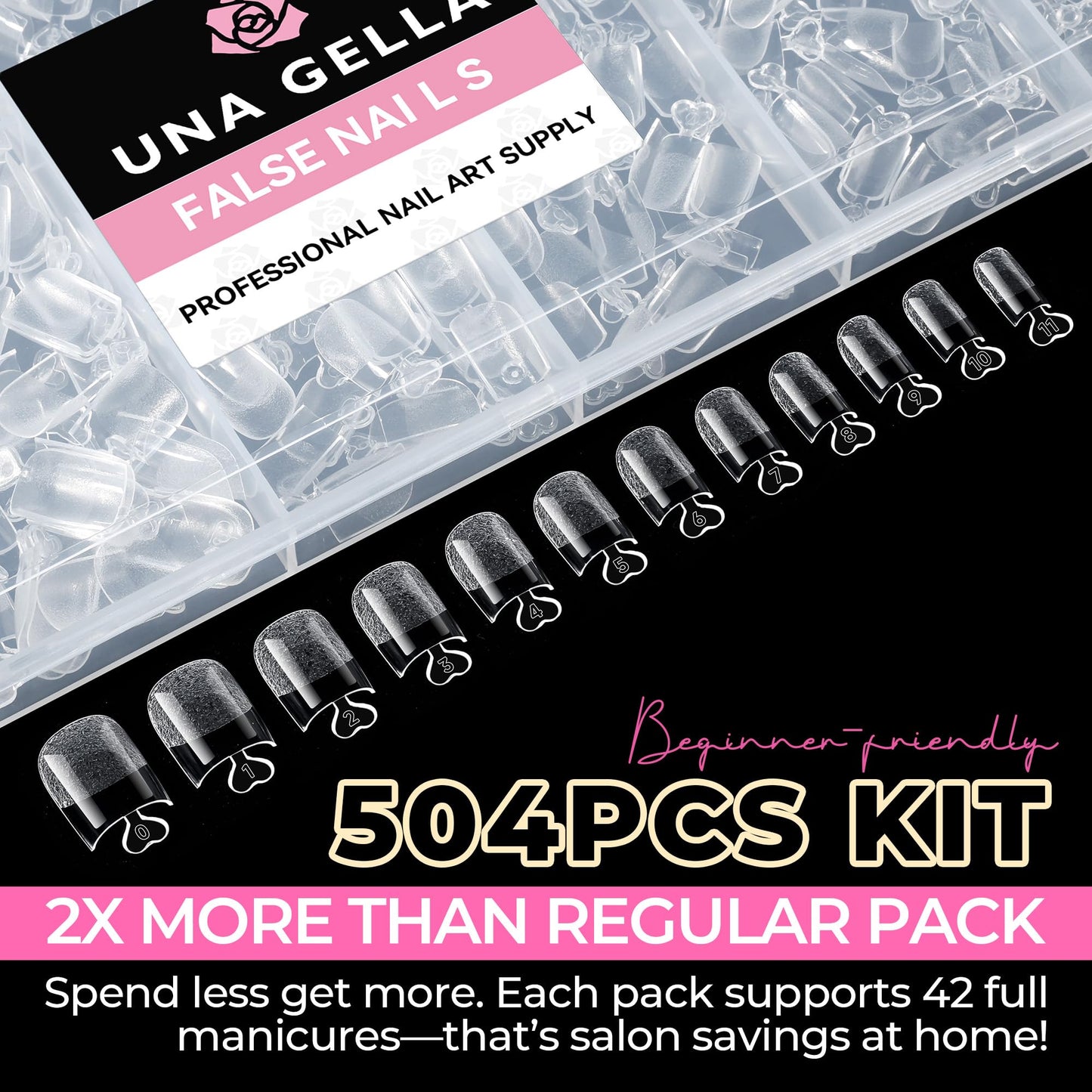 UNA GELLA Short Almond Nail Tips: 504PCS Short Fake Nails Soft Press On Gel Nail Tips Pre Shaped Almond Shape Home Nail Extension Full Cover, 12 Sizes Acrylic Gelly Tips