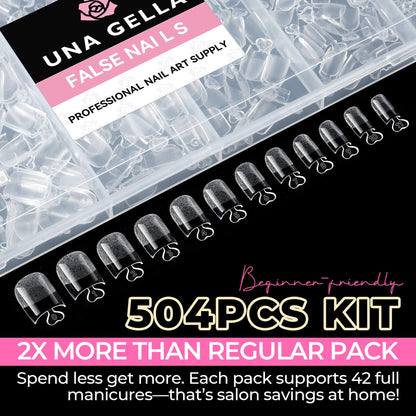 UNA GELLA Short Almond Nail Tips: 504PCS Short Fake Nails Soft Press On Gel Nail Tips Pre Shaped Almond Shape Home Nail Extension Full Cover, 12 Sizes Acrylic Gelly Tips