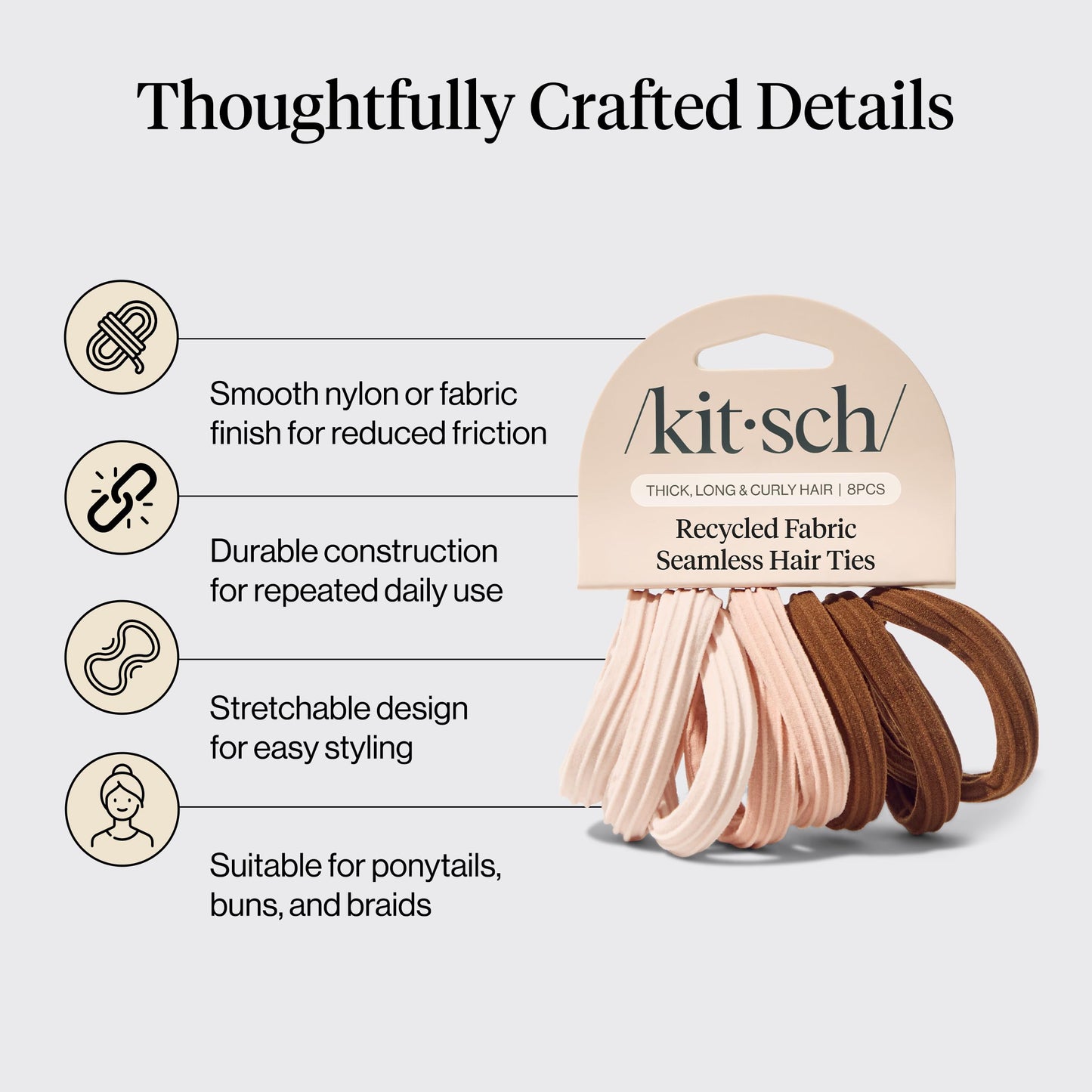 Kitsch Nylon Hair Ties No Damage - Stretchable Hair Bands for Strong All-Day Hold, Ponytail Holders | Hair Accessories for Girls - Black, 12 Pcs