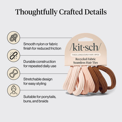 Kitsch Nylon Hair Ties No Damage - Stretchable Hair Bands for Strong All-Day Hold, Ponytail Holders | Hair Accessories for Girls - Black, 12 Pcs