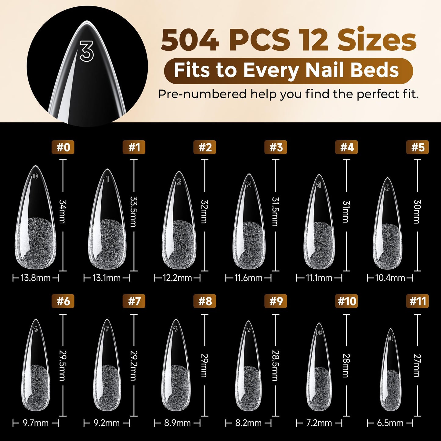 UNA GELLA Short Almond Nail Tips: 504PCS Short Fake Nails Soft Press On Gel Nail Tips Pre Shaped Almond Shape Home Nail Extension Full Cover, 12 Sizes Acrylic Gelly Tips