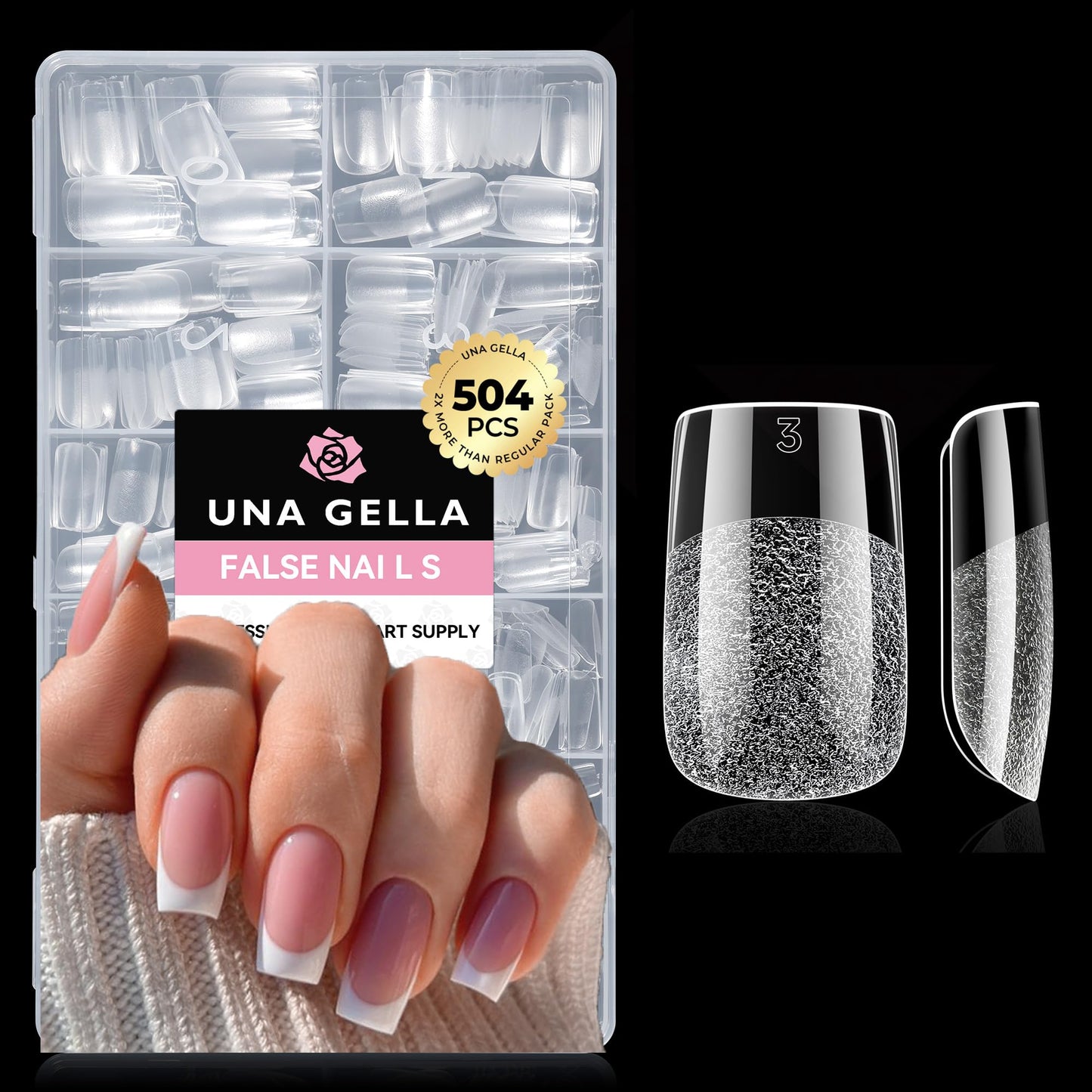 UNA GELLA Short Almond Nail Tips: 504PCS Short Fake Nails Soft Press On Gel Nail Tips Pre Shaped Almond Shape Home Nail Extension Full Cover, 12 Sizes Acrylic Gelly Tips