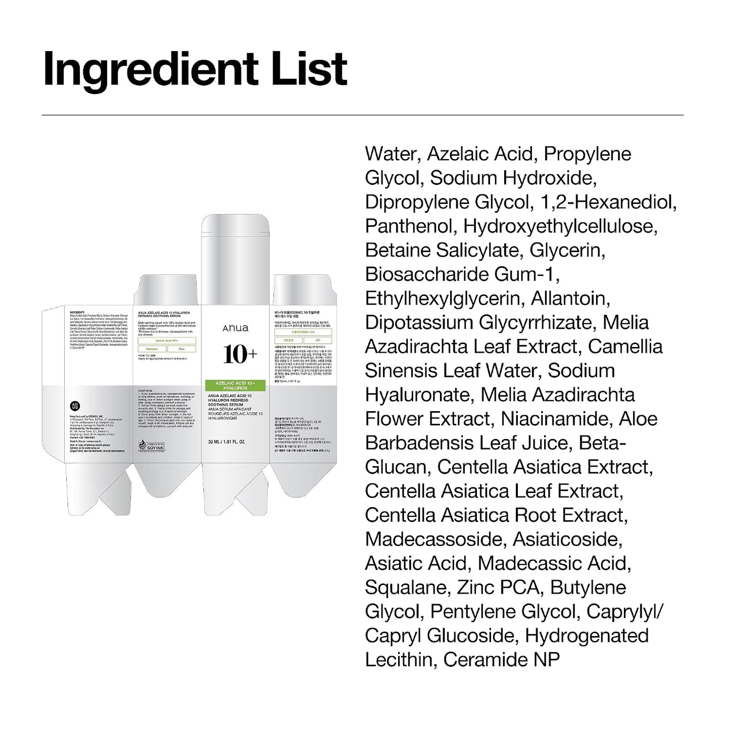 Anua Azelaic Acid 10 Hyaluron Redness Soothing Serum, Facial Serum for Blemish-Prone & Oily-Prone Skin, Lightweight & Hydrating Blemish Care, Hyaluronic Acid, Korean Skincare, 1.01 fl oz.