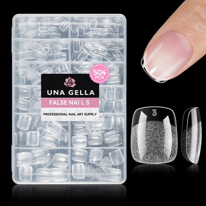 UNA GELLA Short Almond Nail Tips: 504PCS Short Fake Nails Soft Press On Gel Nail Tips Pre Shaped Almond Shape Home Nail Extension Full Cover, 12 Sizes Acrylic Gelly Tips