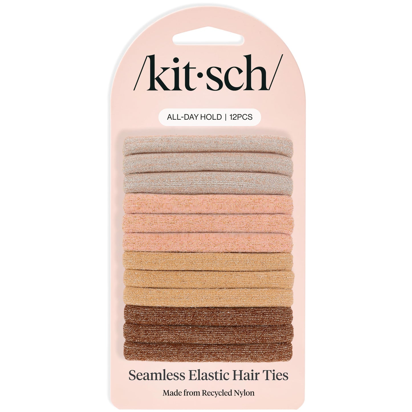 Kitsch Nylon Hair Ties No Damage - Stretchable Hair Bands for Strong All-Day Hold, Ponytail Holders | Hair Accessories for Girls - Black, 12 Pcs