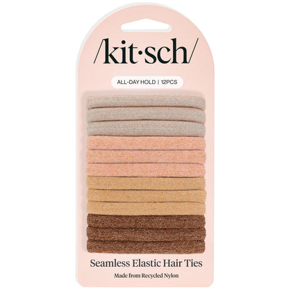 Kitsch Nylon Hair Ties No Damage - Stretchable Hair Bands for Strong All-Day Hold, Ponytail Holders | Hair Accessories for Girls - Black, 12 Pcs