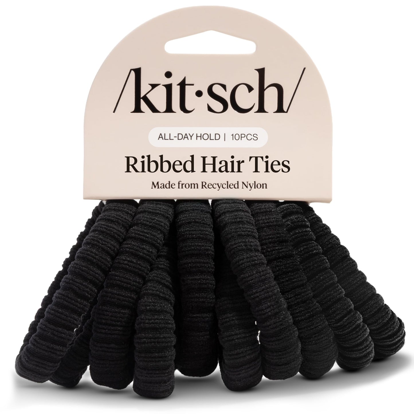 Kitsch Nylon Hair Ties No Damage - Stretchable Hair Bands for Strong All-Day Hold, Ponytail Holders | Hair Accessories for Girls - Black, 12 Pcs