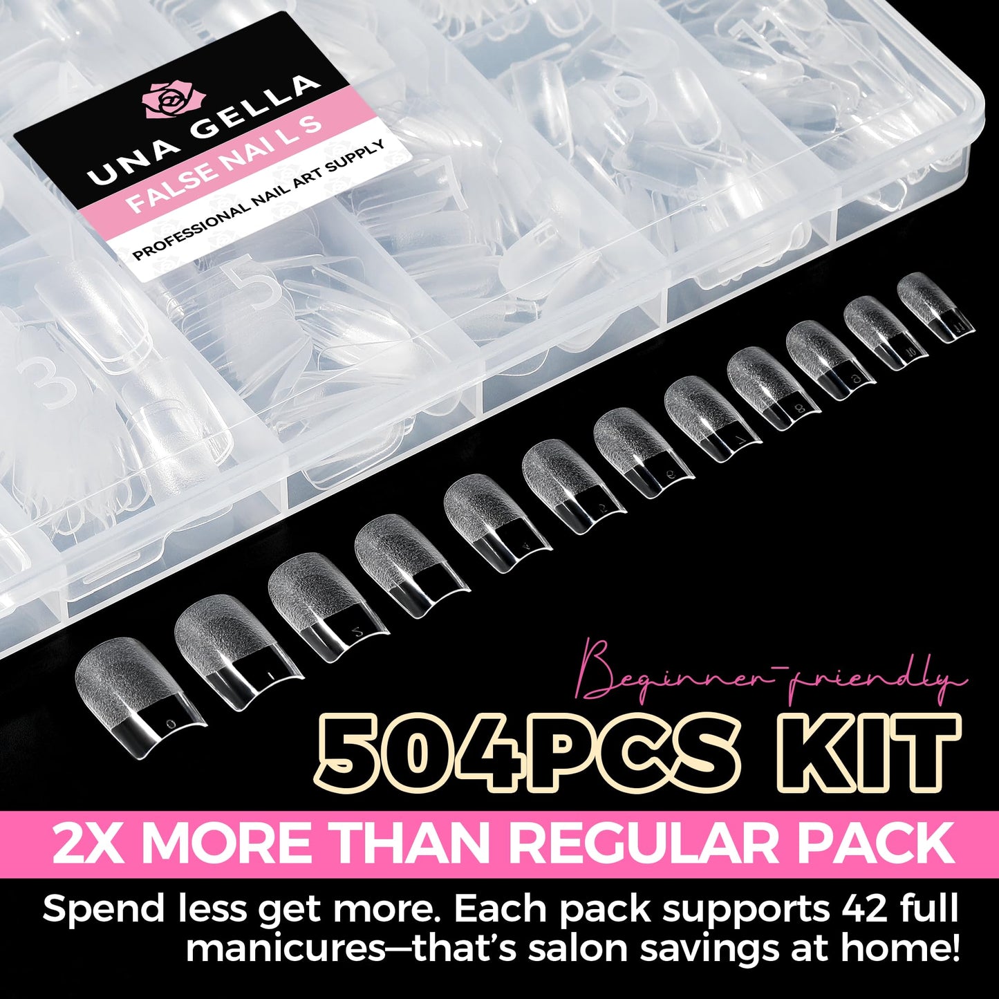 UNA GELLA Short Almond Nail Tips: 504PCS Short Fake Nails Soft Press On Gel Nail Tips Pre Shaped Almond Shape Home Nail Extension Full Cover, 12 Sizes Acrylic Gelly Tips