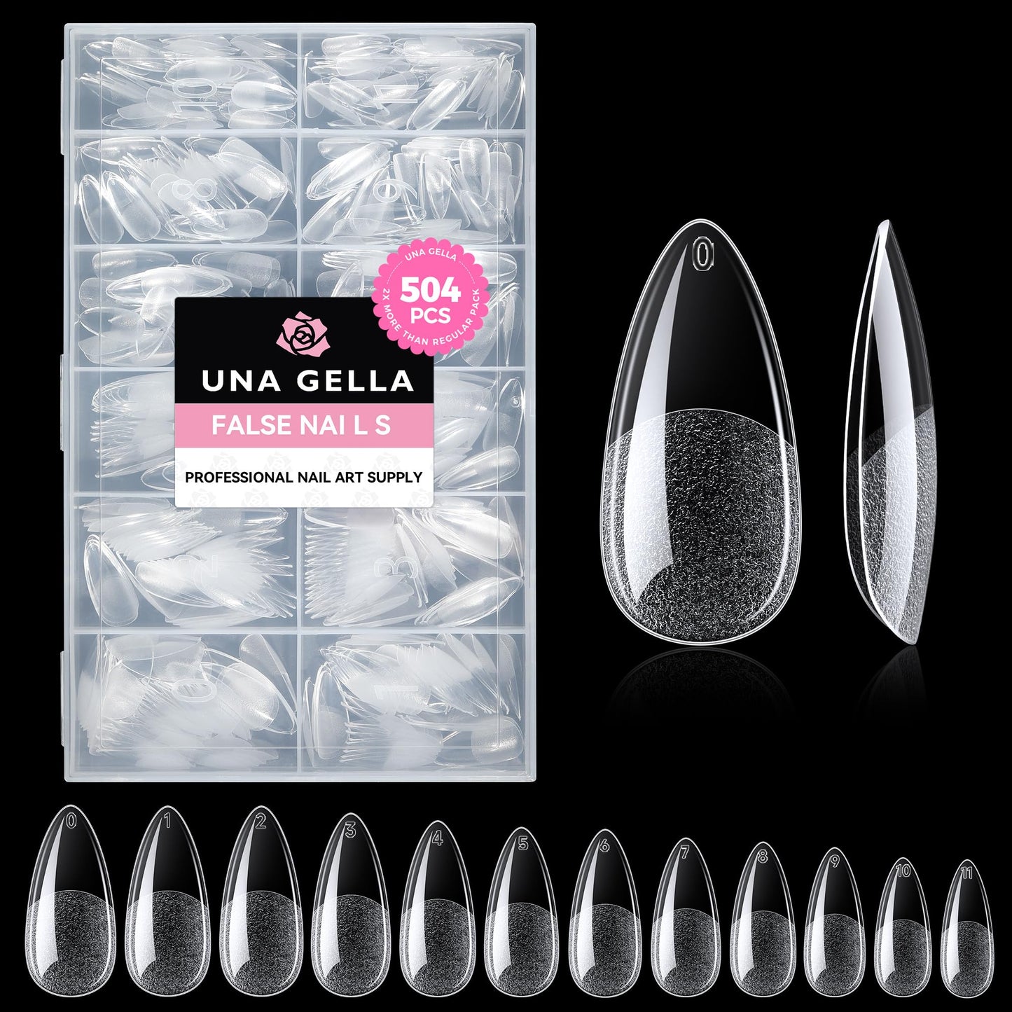 UNA GELLA Short Almond Nail Tips: 504PCS Short Fake Nails Soft Press On Gel Nail Tips Pre Shaped Almond Shape Home Nail Extension Full Cover, 12 Sizes Acrylic Gelly Tips