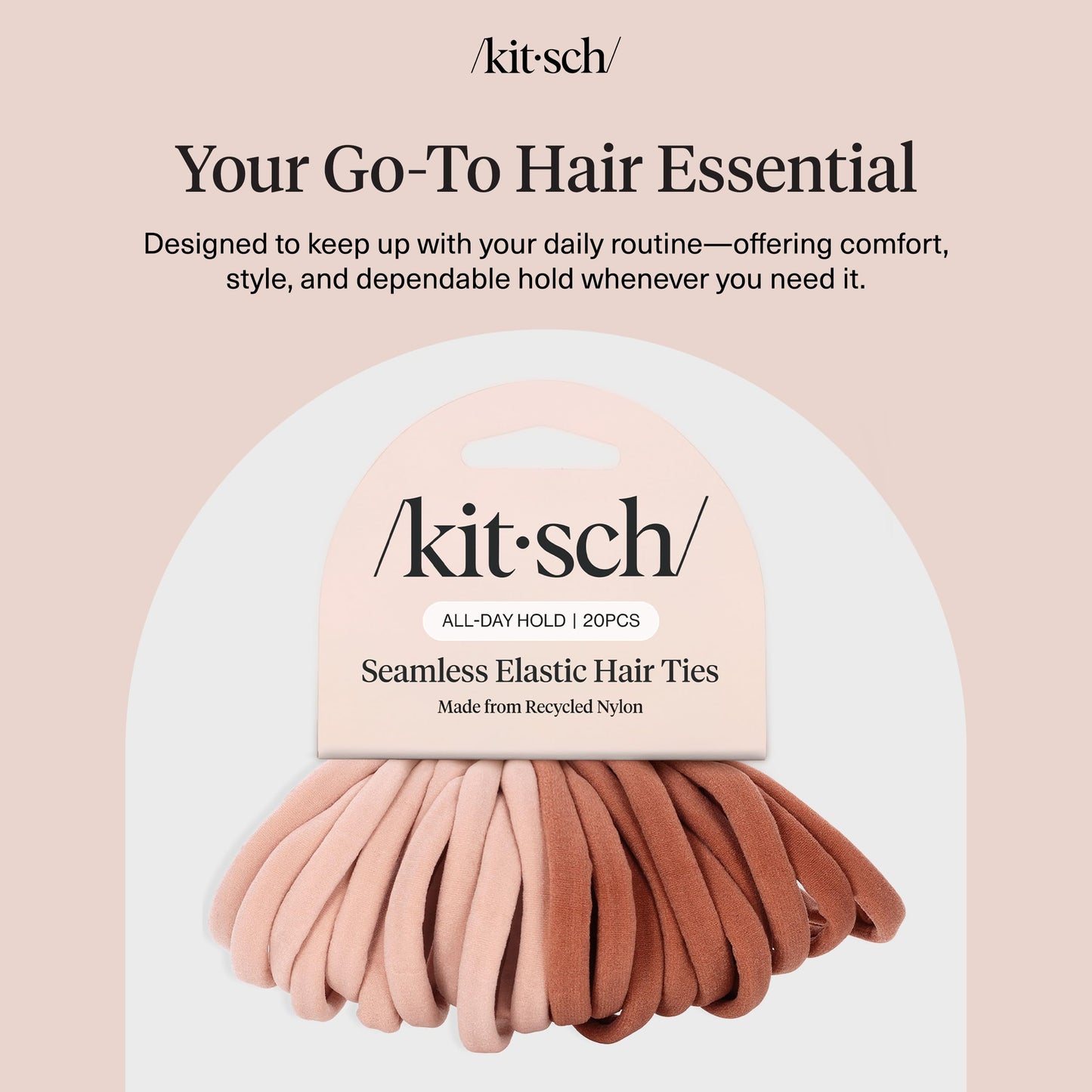 Kitsch Nylon Hair Ties No Damage - Stretchable Hair Bands for Strong All-Day Hold, Ponytail Holders | Hair Accessories for Girls - Black, 12 Pcs