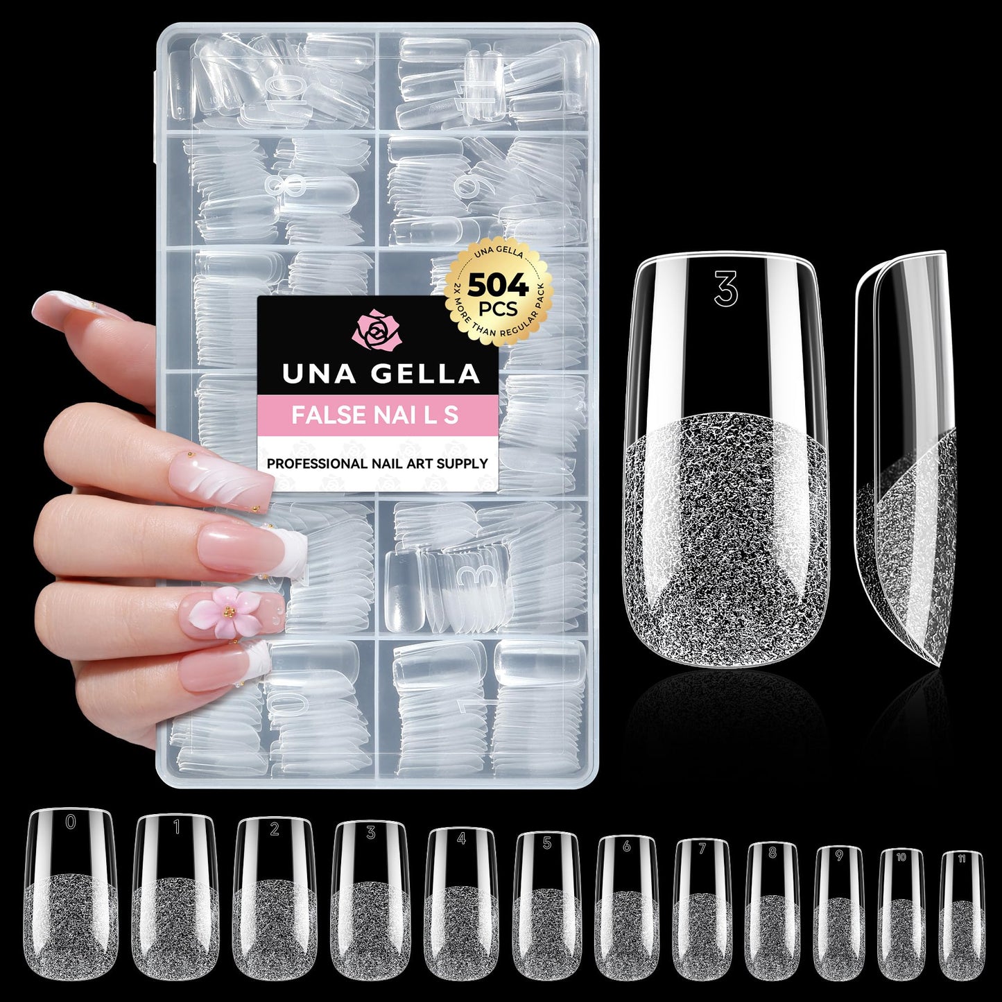 UNA GELLA Short Almond Nail Tips: 504PCS Short Fake Nails Soft Press On Gel Nail Tips Pre Shaped Almond Shape Home Nail Extension Full Cover, 12 Sizes Acrylic Gelly Tips