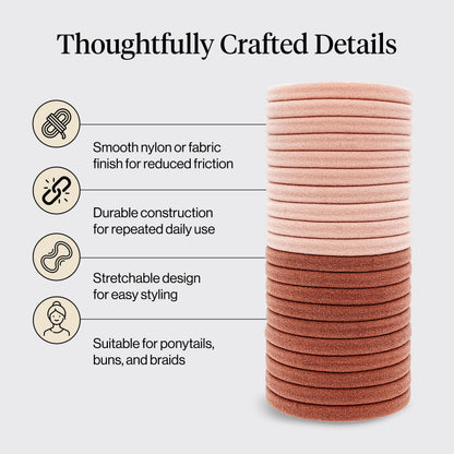 Kitsch Nylon Hair Ties No Damage - Stretchable Hair Bands for Strong All-Day Hold, Ponytail Holders | Hair Accessories for Girls - Black, 12 Pcs