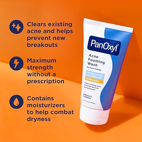 Clears existing acne, maximum strength without prescription, contains moisturizers