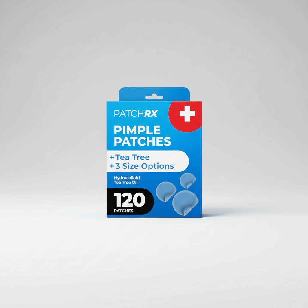 PatchRx Pimple Patches 120 Pack Amazon listing - Hydrocolloid with Tea Tree Oil