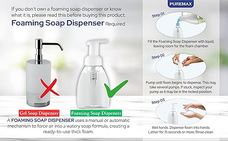 Foaming Soap Dispenser Required - how to use PUREMAX foaming hand soap